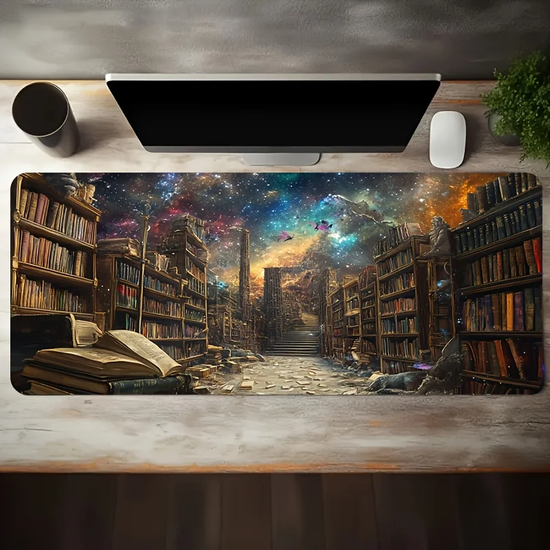 Fantastical Library Galaxy Desk Mat Oversized Gaming Mouse Pad Non-Slip Rubber Office Mat