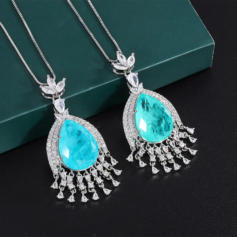 

Jewelry Copper Gold-Plated European and American Style Colorful Gemstone Tassel Creative Diamond-Studded Women's Pendant Necklac