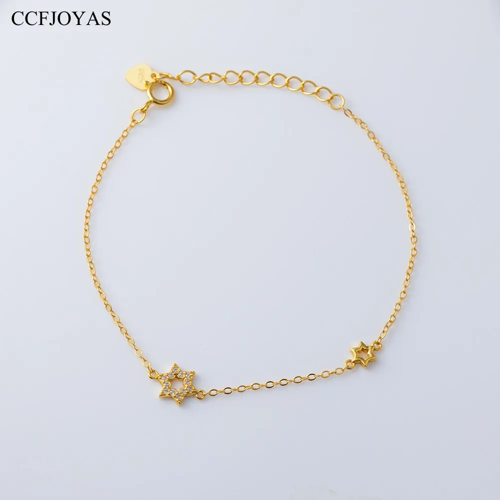 

CCFJOYAS 925 Sterling Silver Gold Bracelet for Women Simple ins Korean Style Hexagram Chain Bracelet Fine Jewelry 2023