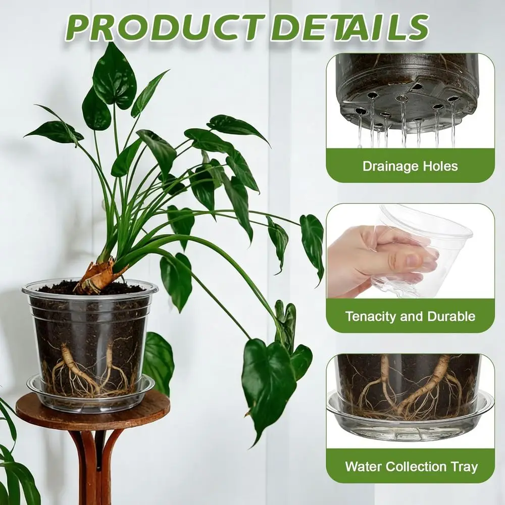 30-Pack Clear Plastic Nursery Pots with Drainage and Saucers, 2.8-7 Inch Sizes, Ideal for Seedlings, Indoor Plants, and Transpla