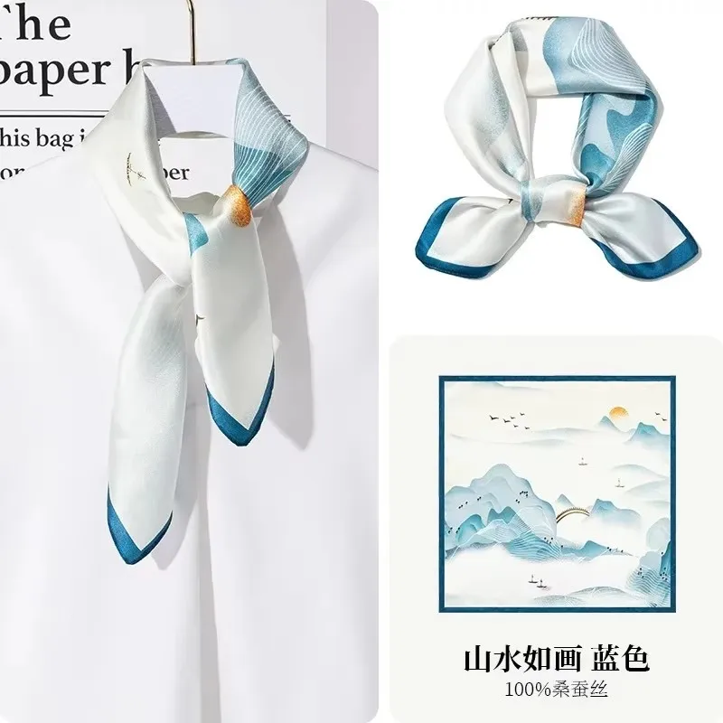 

New 100% Natural Silk Scarf Square Female Pashmina Bufanda Folral Women Shawl Wraps Bandana Ladies Scarves Foulard Echarpe 53cm