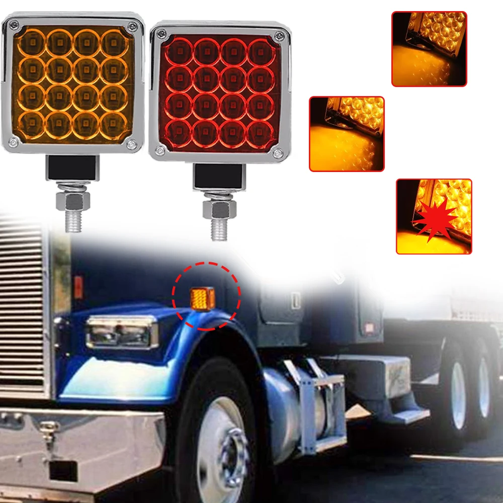 12V-24V  2Pcs Car Double Face LED Turn Signal Lights  Fender Lights  Side Marker Light For Trucks,  Trailers,Vans, Cars, RVs.