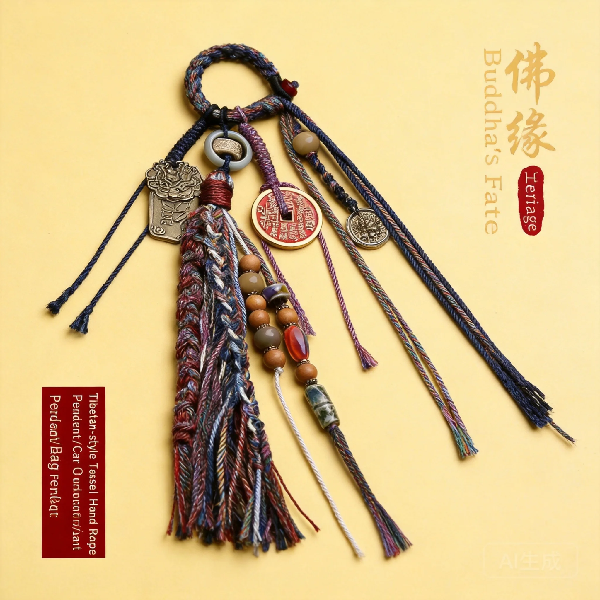 Tibetan Style Handwoven Tassel Pendant Chinese Traditional Lucky Blessing Wealth Attracting Hanging Ornament For Car Bag Diy Wen