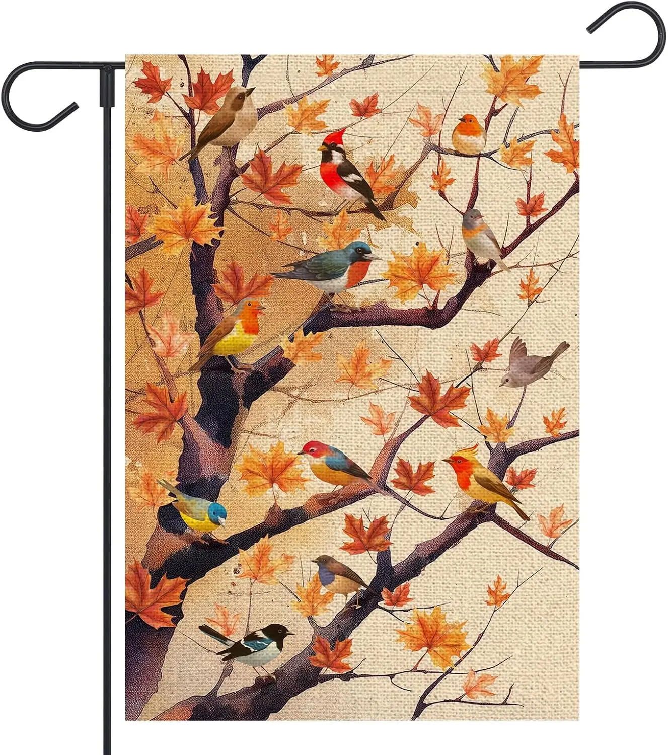 Fall Birds Garden Flag 12x18 Inch Double Sided Autumn Maple Tree Leaves for Welcome Seasonal Holiday Outside Yard Flag Outdo UUN