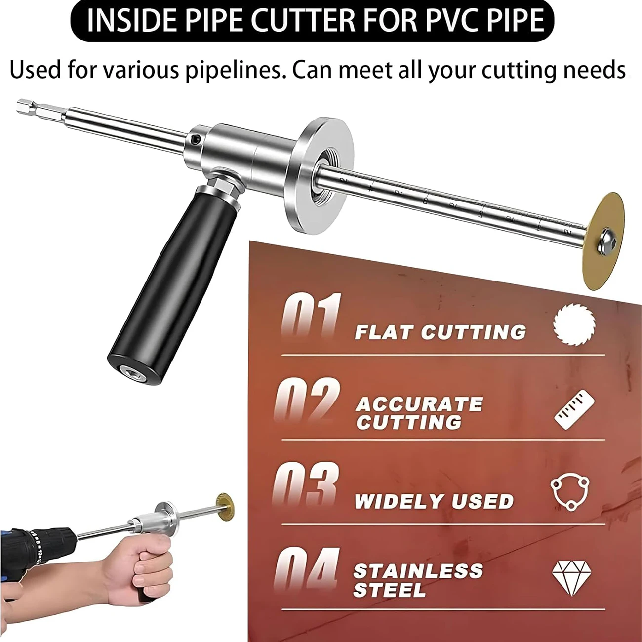 Inside Pipe Cutter for PVC Pipe Cutter, With Diamond Grit Cutting Wheel and Handle Adjustable Cutting Depth for Impact Drivers