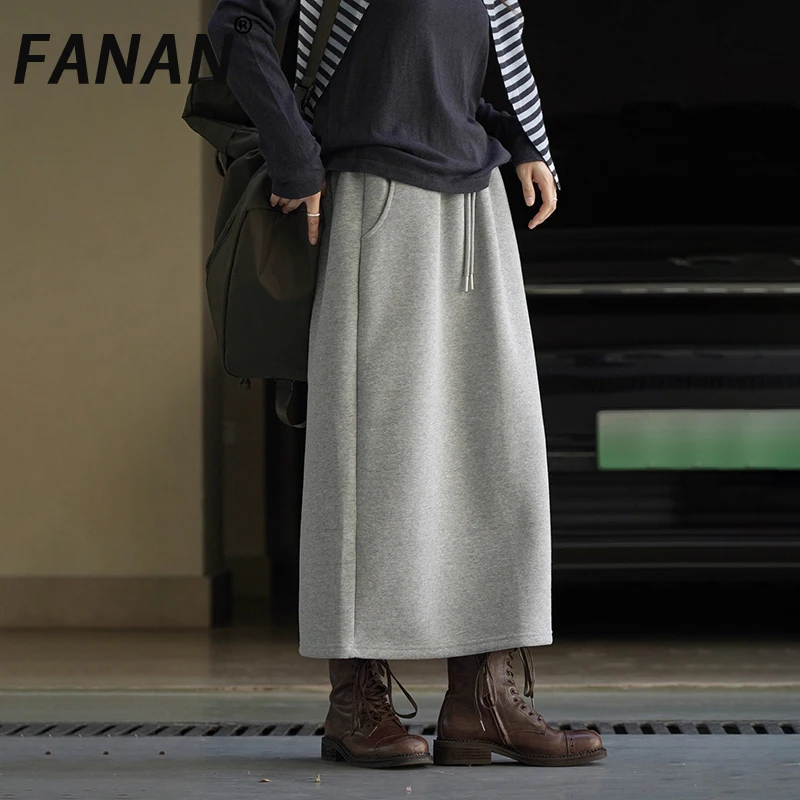 

FANAN Korean Style High Waist Skirts For Women Embroidery Design Straight Mid-length Skirt Female Clothing 2025 Autumn New