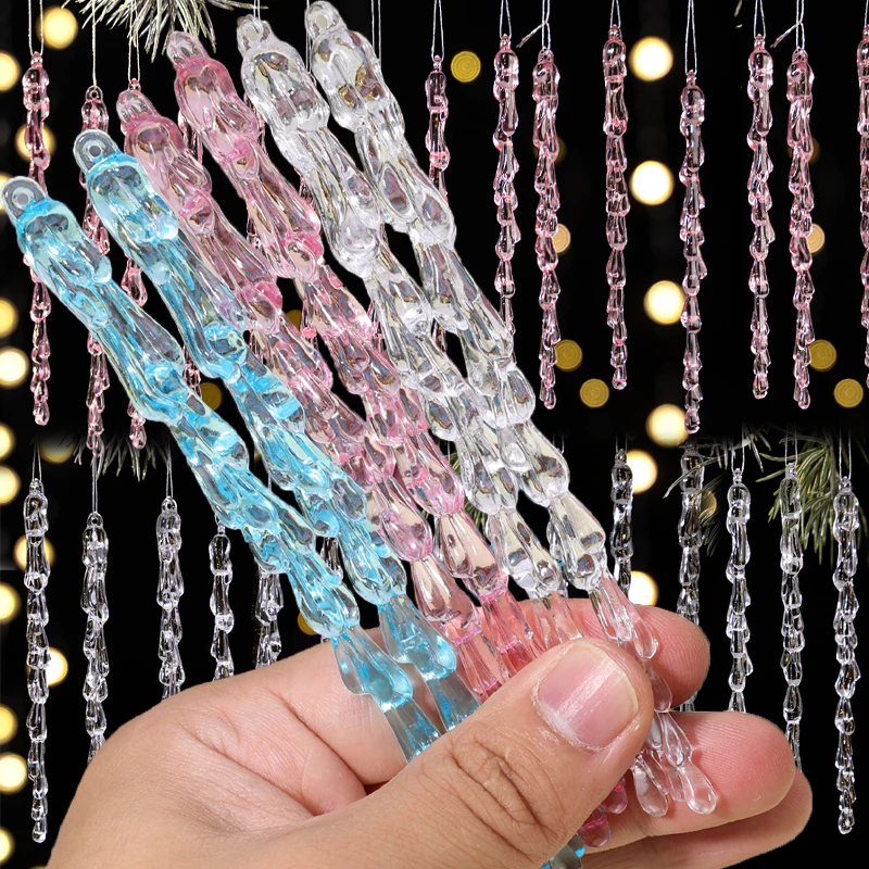 

12/72pcs Christmas Ice Pendant Clear Clear Simulation Crystal Drops Acrylic Xmas Tree Ornaments Winter New Year Party Decoration