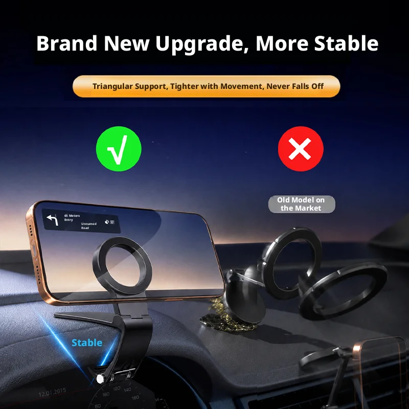 SEAMETAL Car Dashboard Phone Holder Anti Shake Strong Magnet Camera Clear Magnetic Car Phone Holder Foldable Design Stable Grip