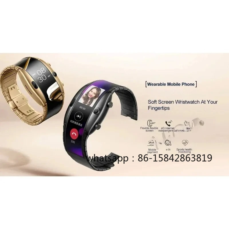 Bluetooth Smartwatch Alpha mit Flexiblem Display, 4G Internet, Mobiler Herzfrequenzmessung und GPS-Ortung