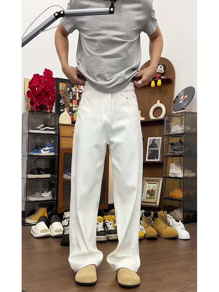 

Cleanfit White Knife Jeans Men's High Street Loose Straight Leg Wide Leg Pants Spring Faion Youth Trend