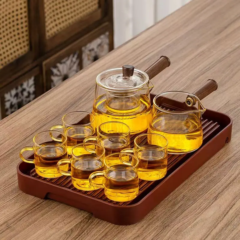 Side Handle Teapot Glass Single Pot Heat-Resistant Wood Handle Filter Household Electric Ceramic Stove Tea Pot Kung Fu Tea Set