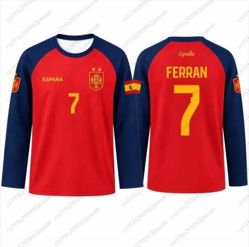 Lamine Yamal No.19 Spain Tee Shirts Long Sleeve Soccer Jersey Quick Dry Parent-child Football Tops Men Fan Tee FamilyMatching