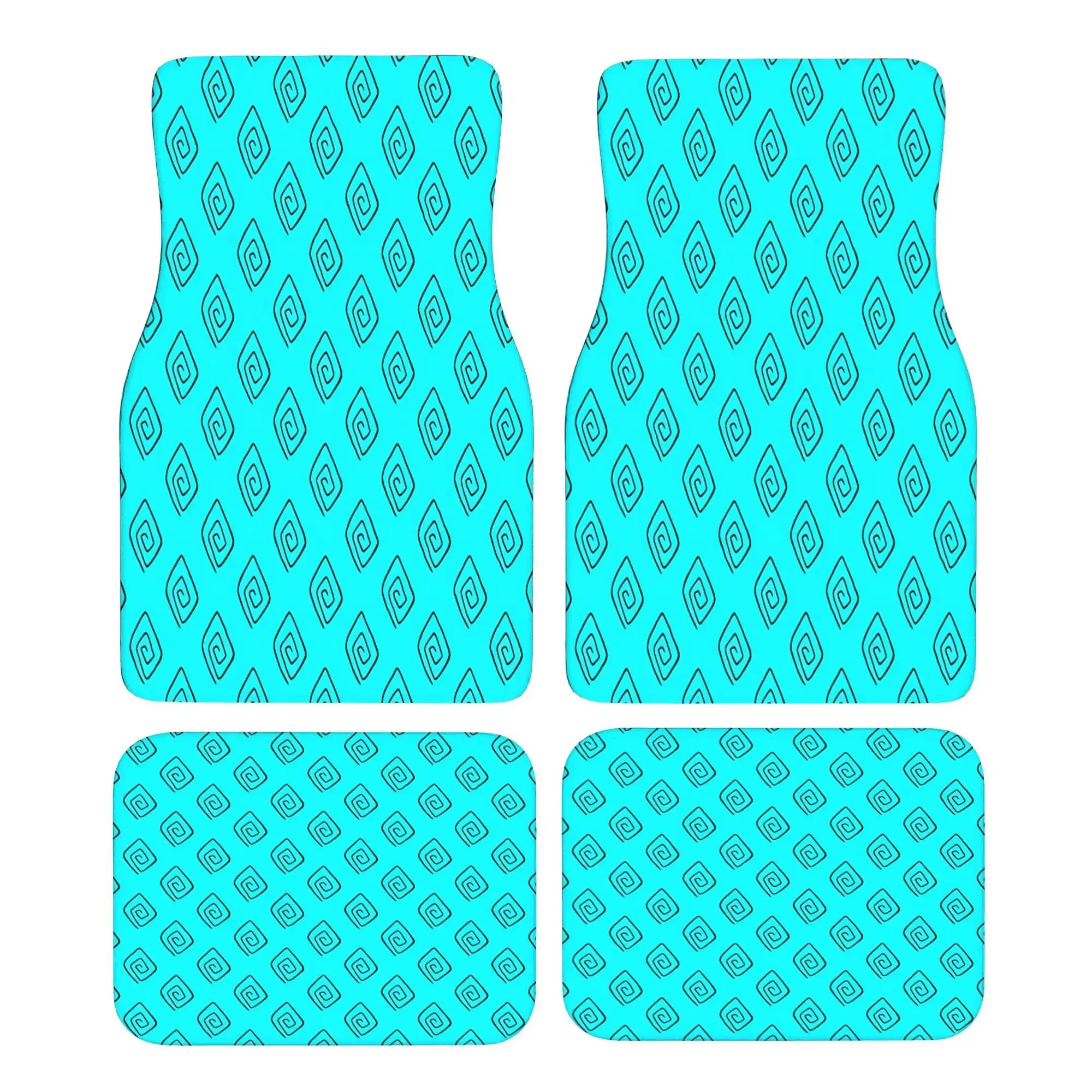 4pcs Set Turquoise And Teal Spiral Geometric Pattern Floor Mats- Suitable For Cars, Sedans, SUVs- Non-Slip Durable Design, Al
