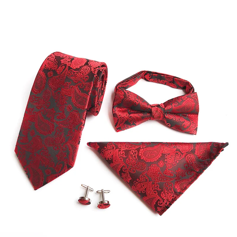 Conjunto de corbatas con estampado de anacardo para hombre, gemelos, pañuelo, traje de negocios, boda, fiesta, oficina, elegante, 4 piezas