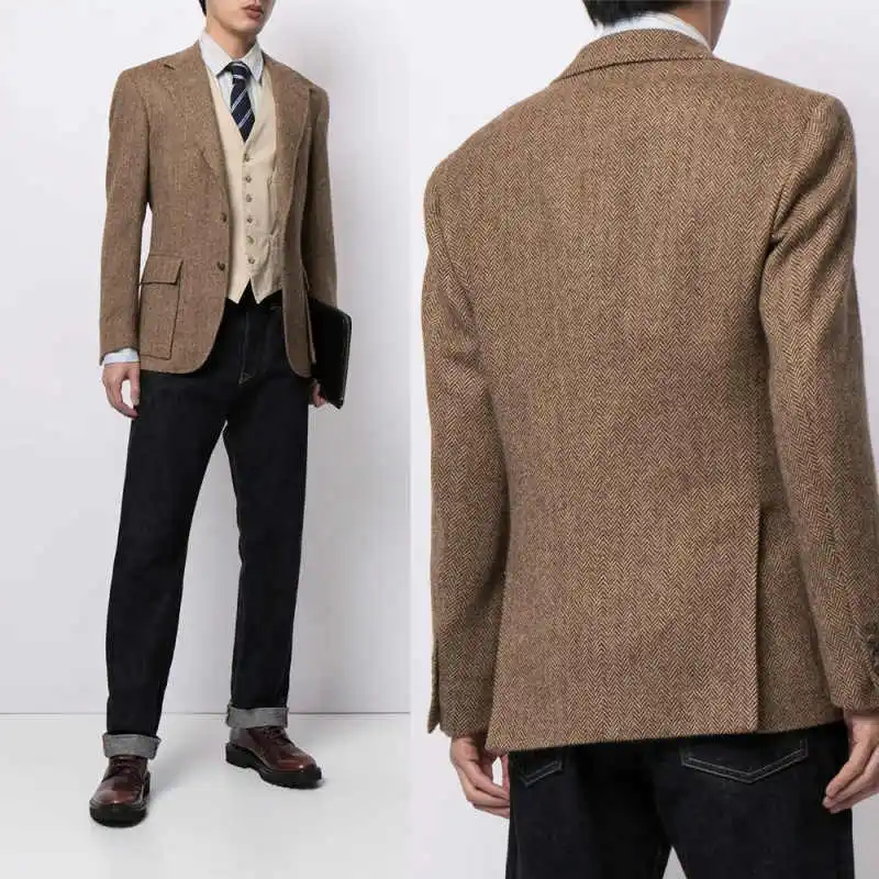 

Classic Herringbone Mens Suits 1 Pieces Jacket Notch Lapel Single Breasted Formal Occasion Customized rajes para hombre