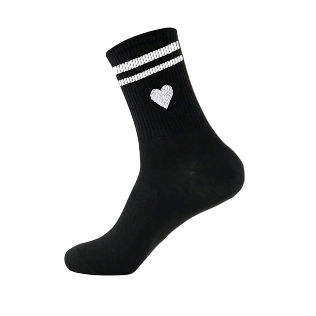 3/5/10/20 أزواج من الجوارب النسائية الطاقم جوارب سوداء، قلب وخطوط، مريحة، قابلة للتنفس، ماصة للرطوبة #6