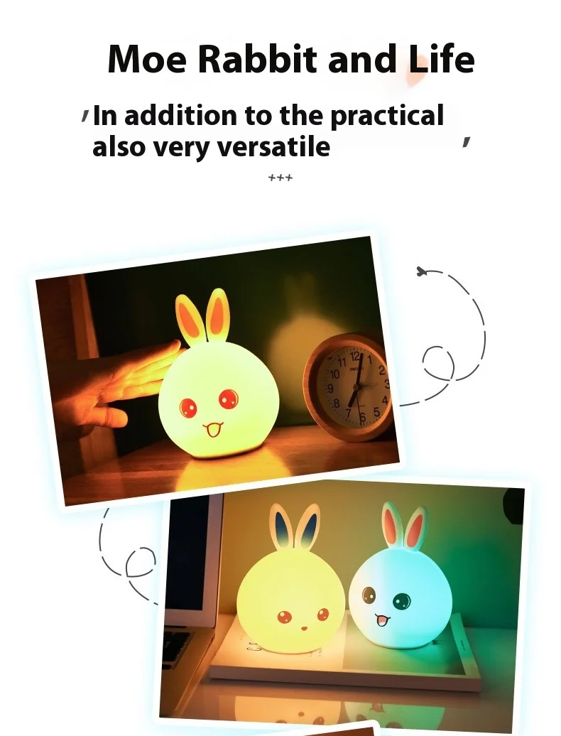 LED Night Light Cute Sheep Panda Rabbit Silicone Lamp Rechargeable Animal Shape Sleep Soft Nightlights For Kids Birthday Gift