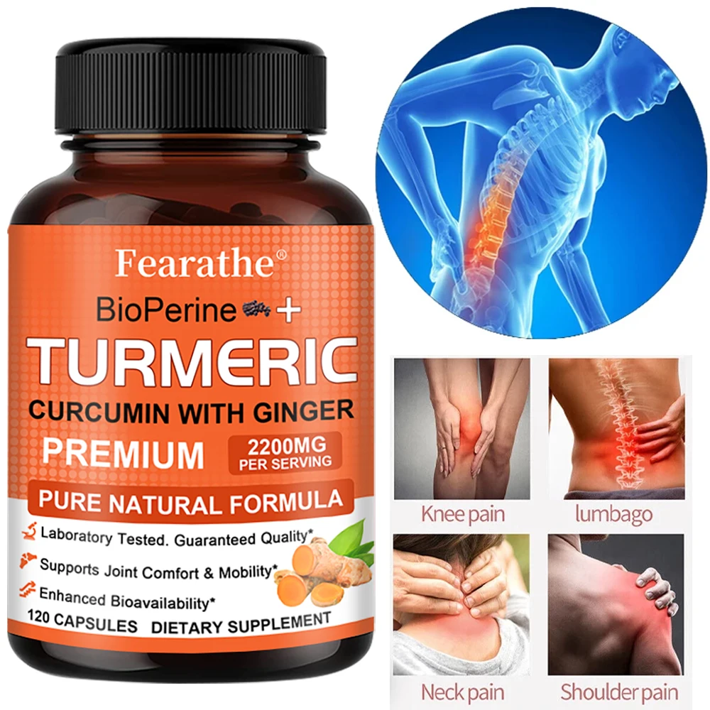 

Turmeric Curcumin Capsules 2000mg with Ginger & Black Pepper, Support Joint Heart Brain Cognition Digestive & Immune Wellness