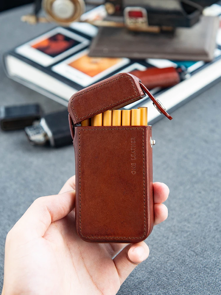 

One Leather Oneleather Medium Cigarette Case 20 Pcs Genuine Leather Cowhide Men's High-end Gold China Double Medium Cigarette Ca