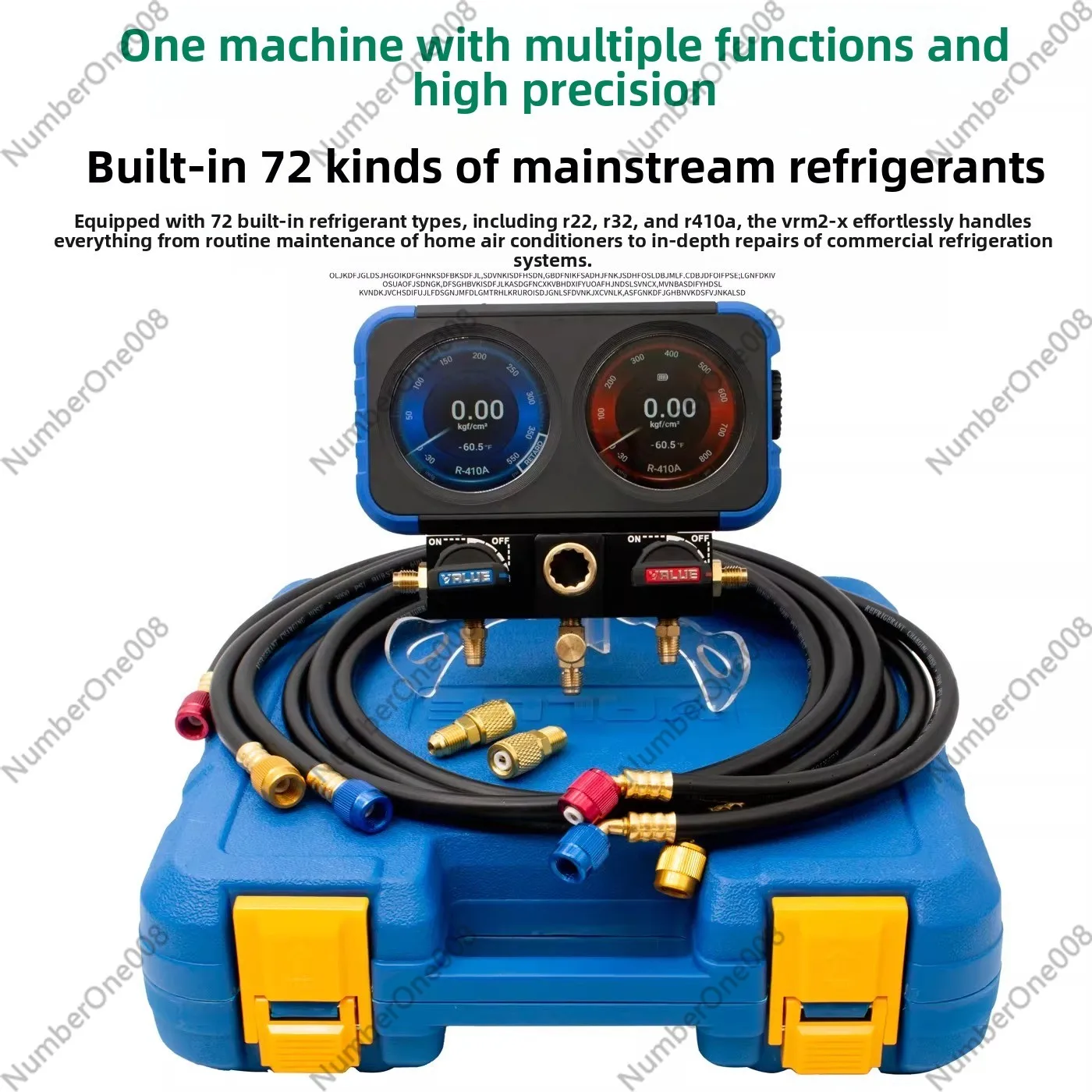 VRM2-X Digital Manifold Gauge with HD Display, 72 Refrigerants 3000mAh Li-ion Battery 0.4 Accuracy IP54 for HVAC A2L Gas