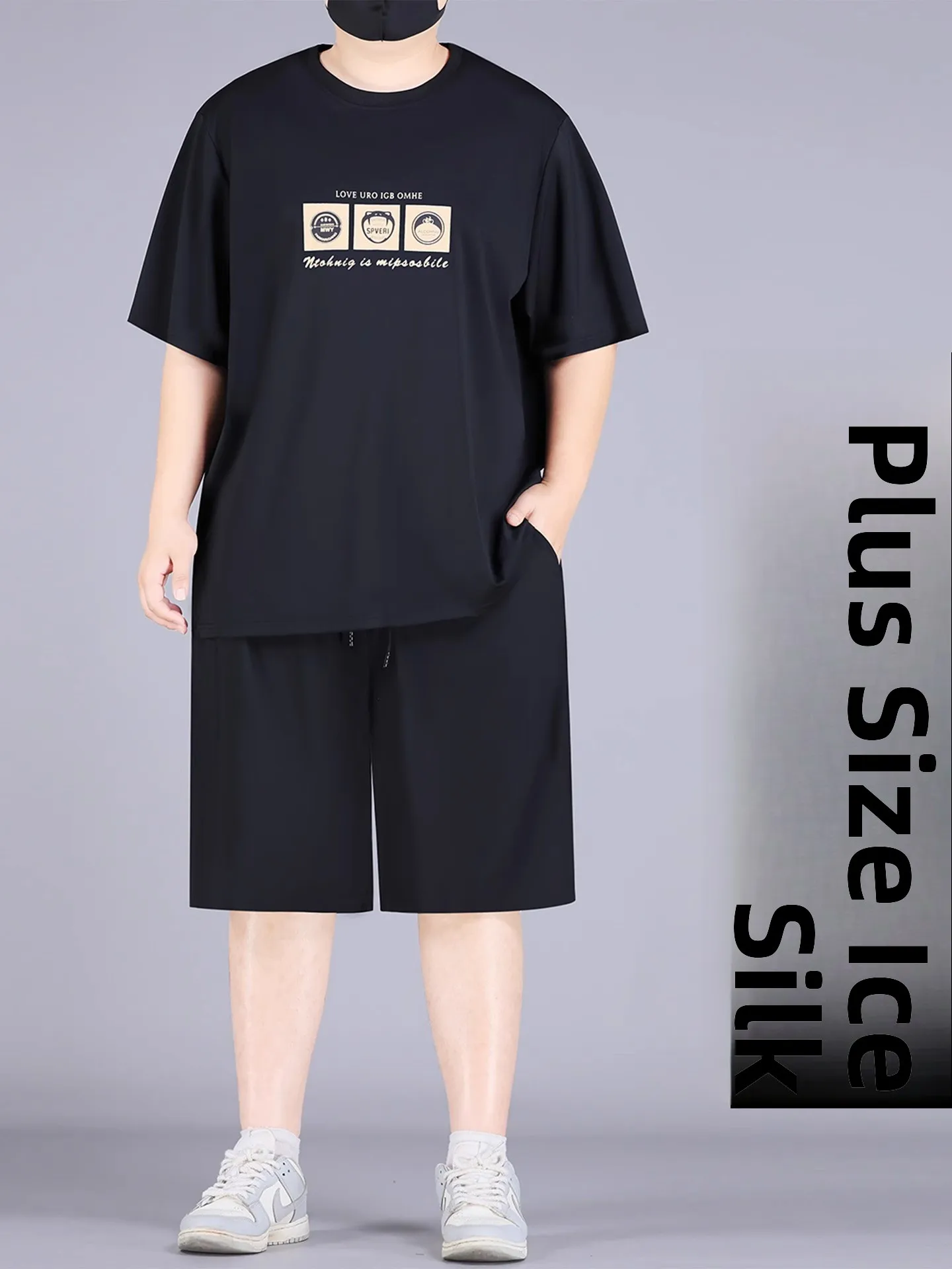 

plus Size Ice Silk Sports Set for Men Summer 2025 New Sle ort Sve T-irt Casual orts Two Piece Set Polyester Fiber