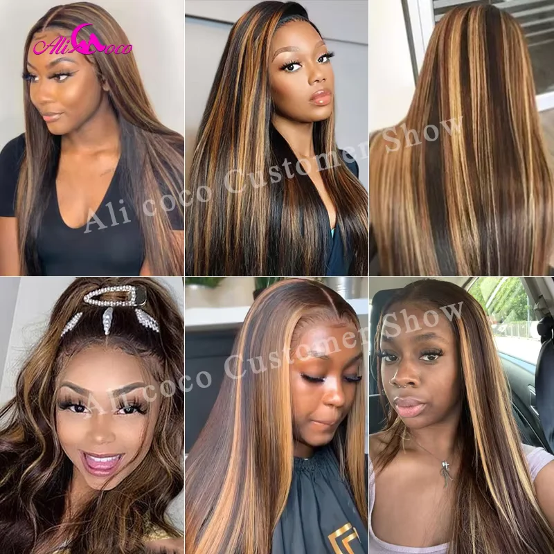 Ali Coco Brazilian Ombre Hair Bundles Bone Straight Human Hair Bundles P4/30 Brown with Highlight Color Remy Hair Weave Bundles