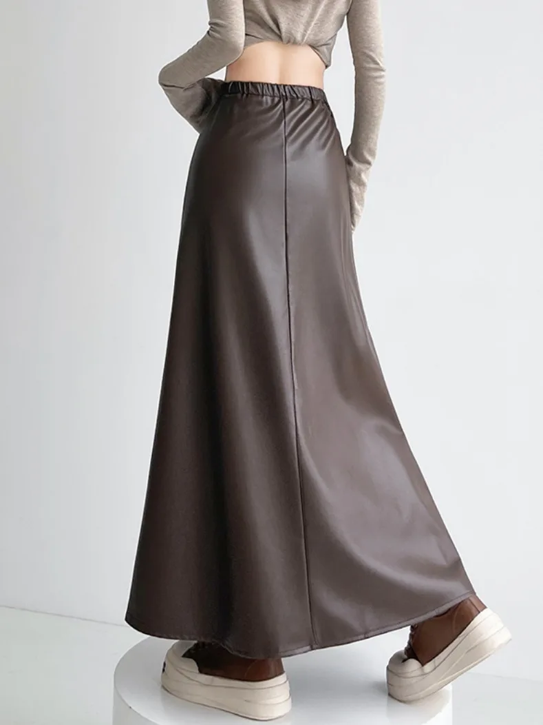 Jupe trapèze en cuir marron pour femmes, Vintage, esthétique Y2k, plissée, Harajuku, gothique coréen, longue, vêtements Emo années 2000, automne