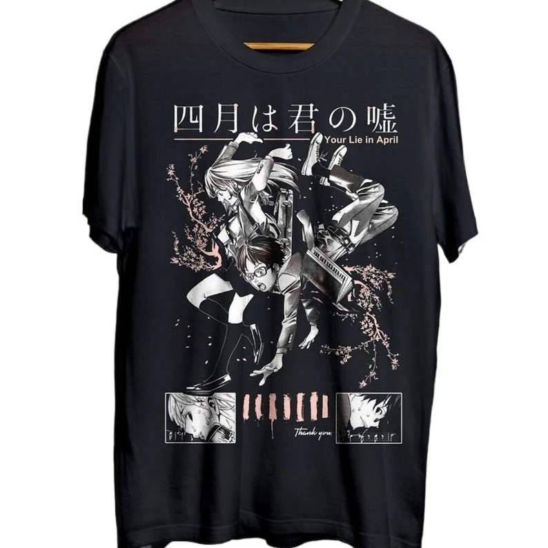 Summer Hot Sale Unisex Your Lie in April Anime T-shirt Y2K Men Women Vintage T-shirt Harajuku Hip Hop Punk Streetwear Tshirt