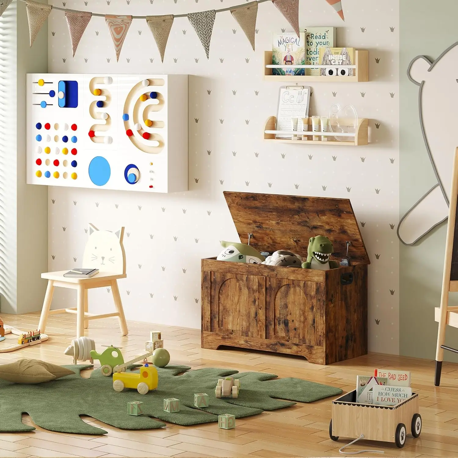 

Storage Chest, 31.5”Wooden Storage Box with 2 Safety Hinges, Entryway Shoe Bench with Flip-Top, Sturdy Trunk for Living Room