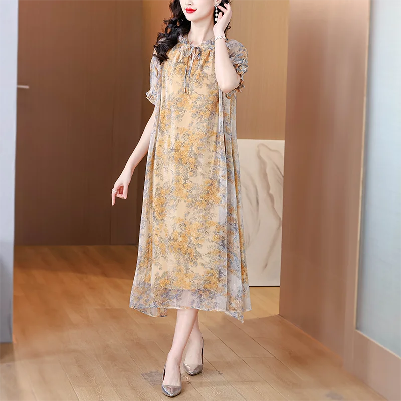 فستان ميدي فضفاض عتيق موديل 2025 فستان صيفي نسائي شيفون فاخر للشاطئ فساتين حريرية أنيقة غير رسمية للحفلات الليلية #6