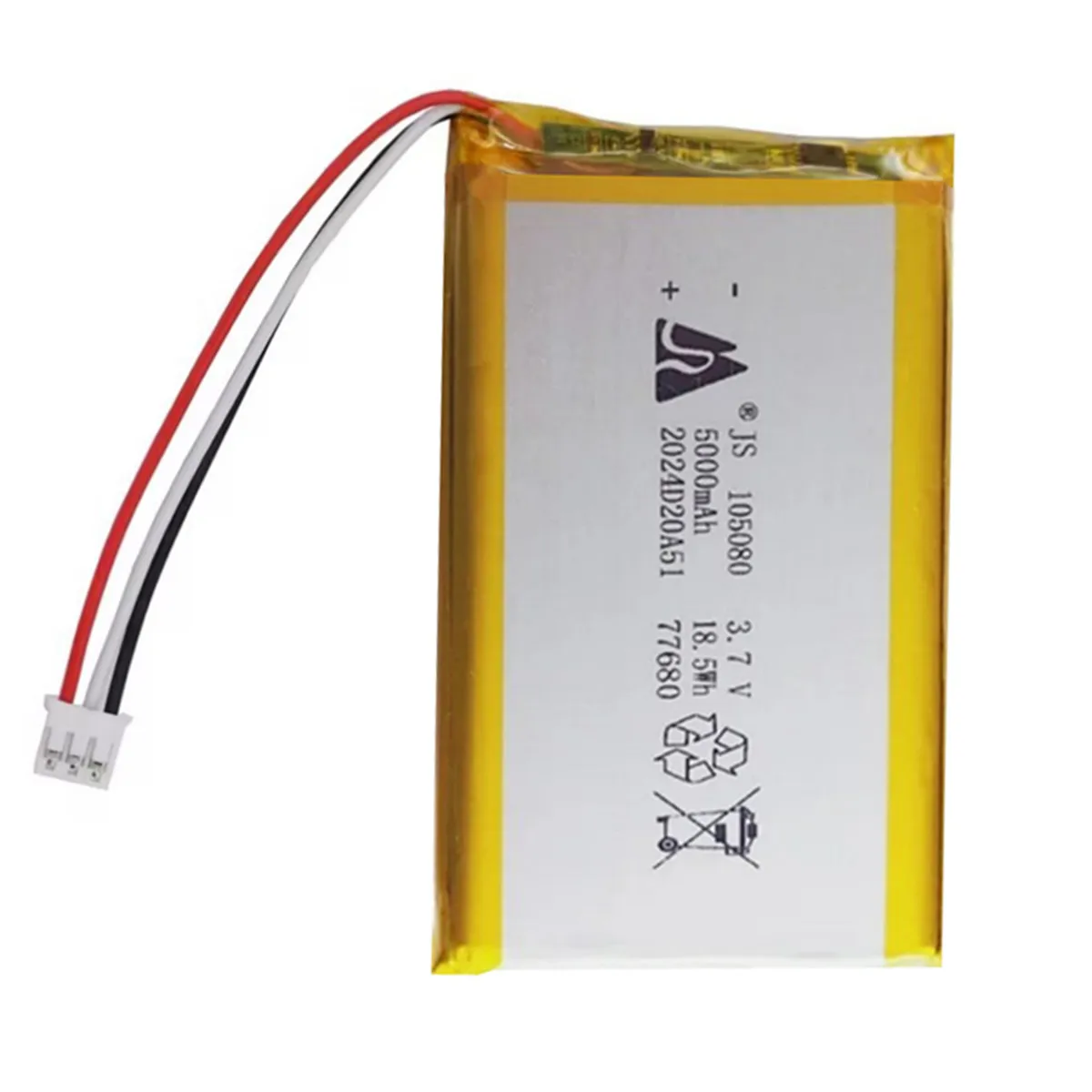 105080 3.7V 5000mAh JST 3Pin 2.0mm Connector NTC Thermistor Li-Polymer Battery For DashCam GPS ipod PAD MID Power Bank Tablet PC