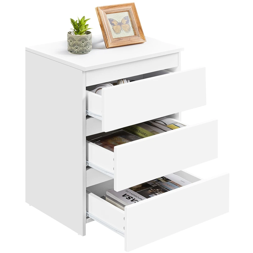 

3-Drawer End Table, Vertical Nightstand with Sturdy Base, Storage Cabinet for Bedroom, Living Room, Furniture for Home, White/Black