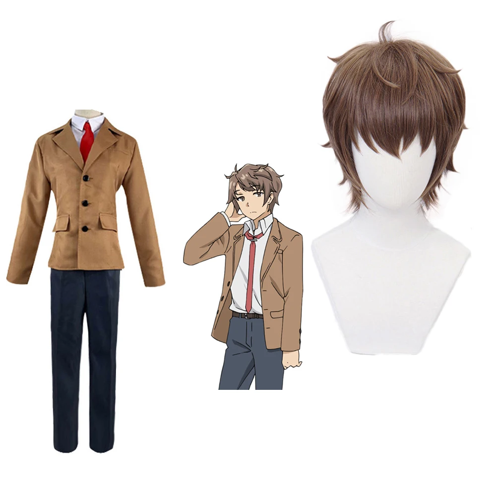 

Rascal Does Not Dream of Bunny Girl Senpai Mens Azusagawa Sakuta Cosplay Costumes Azusagawa Sakuta Brown Styled Wigs