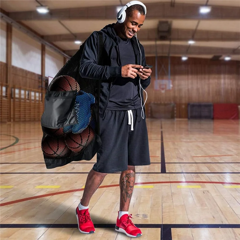 AEB0-ถุงตาข่ายบาสเก็ตบอลและวอลเลย์บอลขนาดใหญ่พิเศษ ใช้เพื่อจัดเก็บอุปกรณ์บาสเก็ตบอล วอลเลย์บอล เบสบอล และอุปกรณ์ว่ายน้ํา