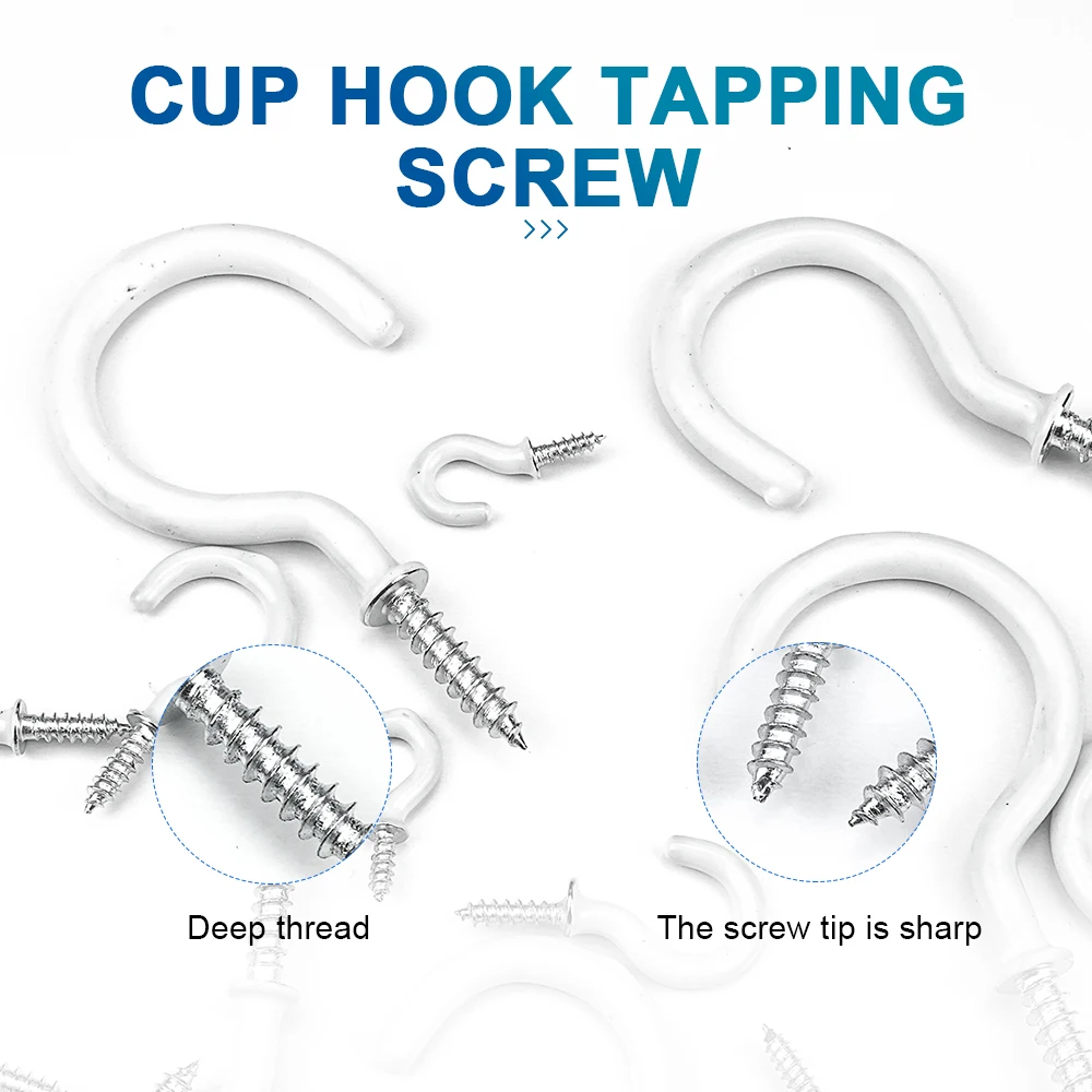 NINDEJIN 20/30pcs Cup Hook Screw Plastic Coated Screw-in Hook Ceiling Hook Kitchen 1/2