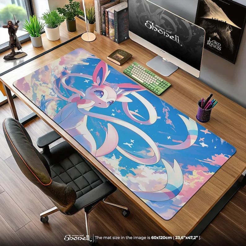 

Sylveon Pokémon Mouse Pad – Dreamy Sky Scene with Fairy Ribbons & Clouds, Kawaii Gaming Desk Mat, Eeveelution Gift Idea