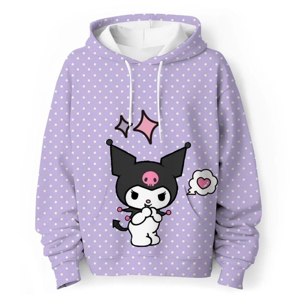 MINISO Hellokitty Kuromi 3d Print Girls Hoodies Long Sleeve Hooded Sweatshirt Tops Lovely Pullover Girls Spring Autumn Clothing