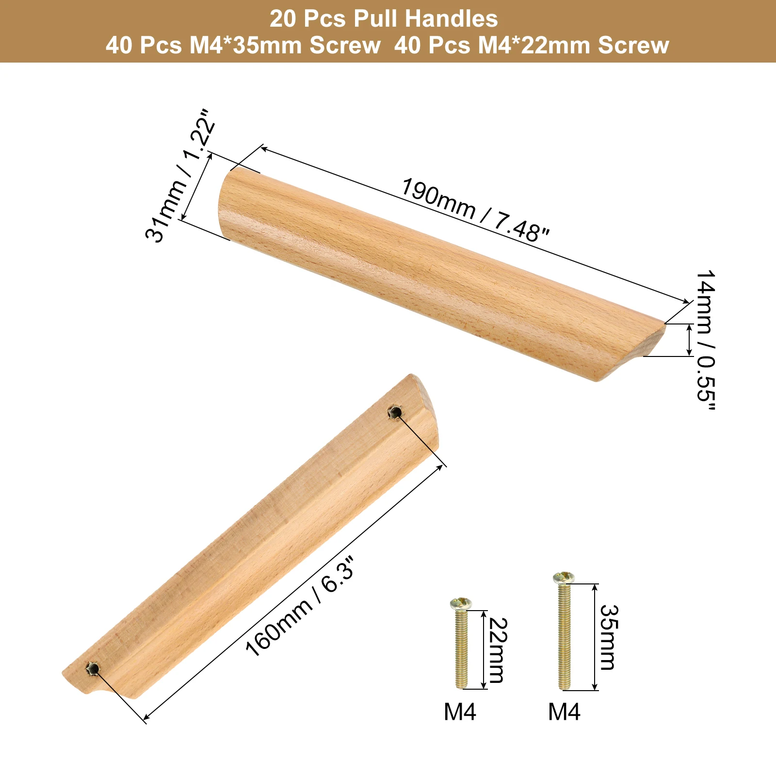8/10/15/20/25pcs Wood Drawer Pulls Handles Spacing Beech Wood Cabinets Drawer Knobs Pull Handles for Kitchen Cabinets Dresser
