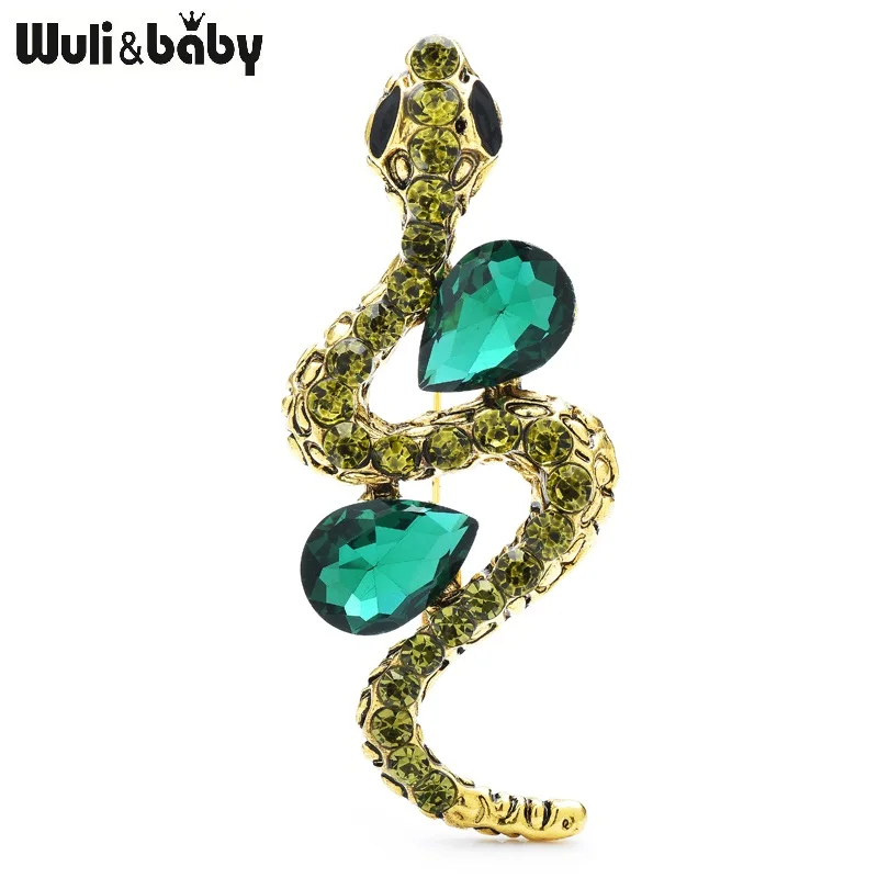 Wuli&baby Vintage Crystal Snake Brooches For Women 2-color Metal Lovely Animal Party Casual Brooch Pins Gifts