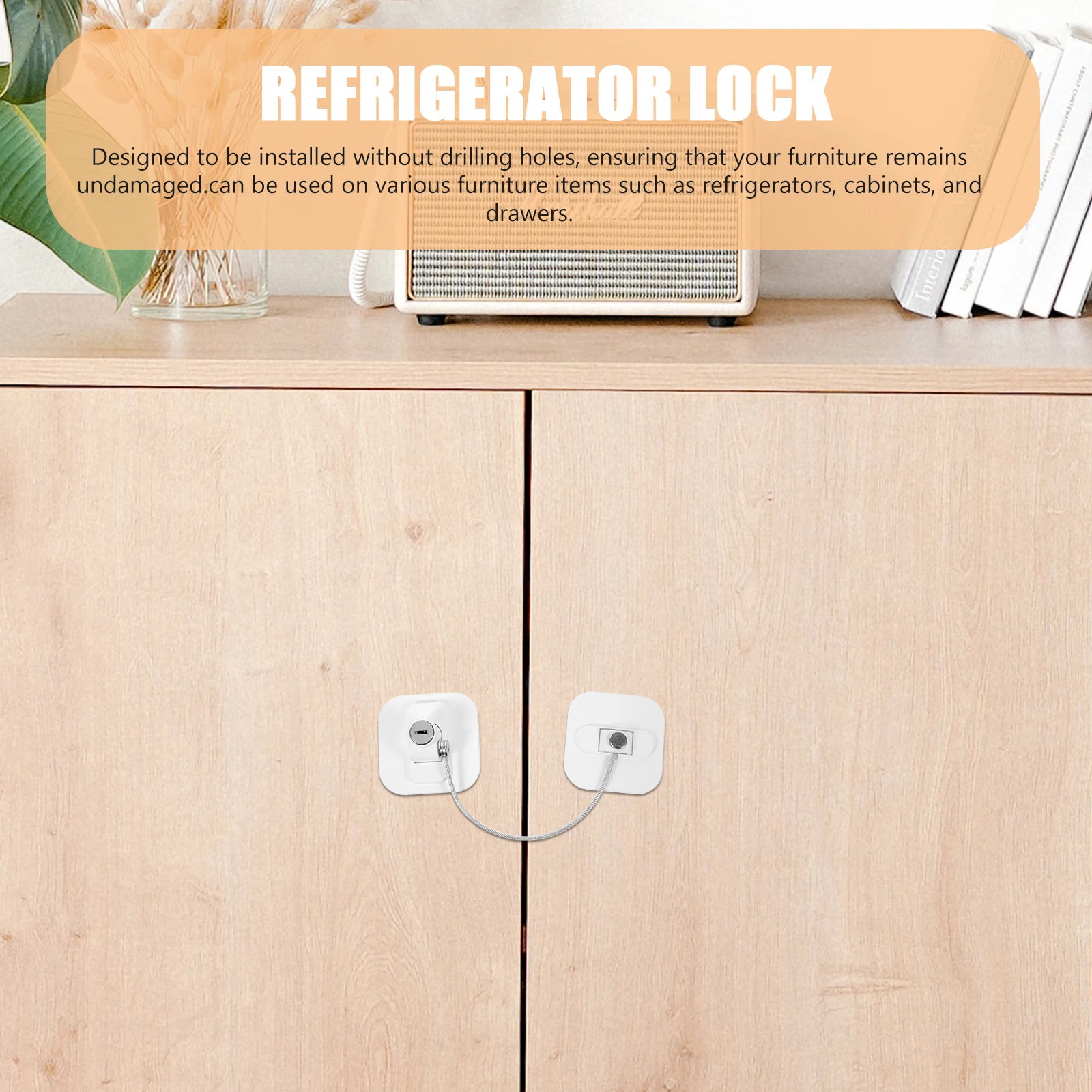 

Fridge Lock No Drill Required Refrigerator Cabinet Drawer Safety Lock Square Shape Heavy Duty Protection for Home Use