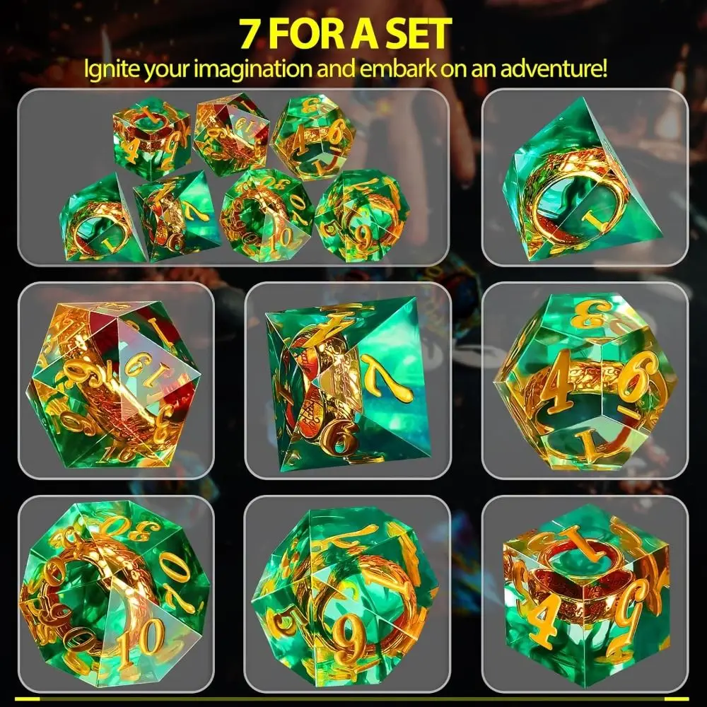 7 Buah DND Cincin Merah & Aliran Cairan Mata Tepi Tajam Set Dadu Resin D & Dungeon dan Naga Buatan Tangan D20 D dan D D Dadu Polihedral