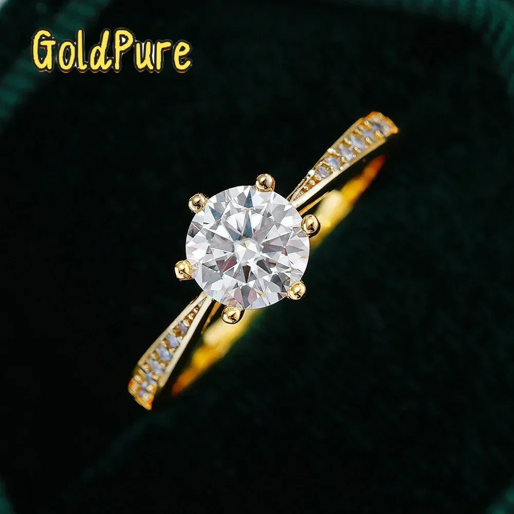 

Goldpure Luxury 100% Real 18k Gold Ring Women's Six-claw Diamond Ring 6.5mm Round 1ct 1 karat Moissanite Wedding Ring
