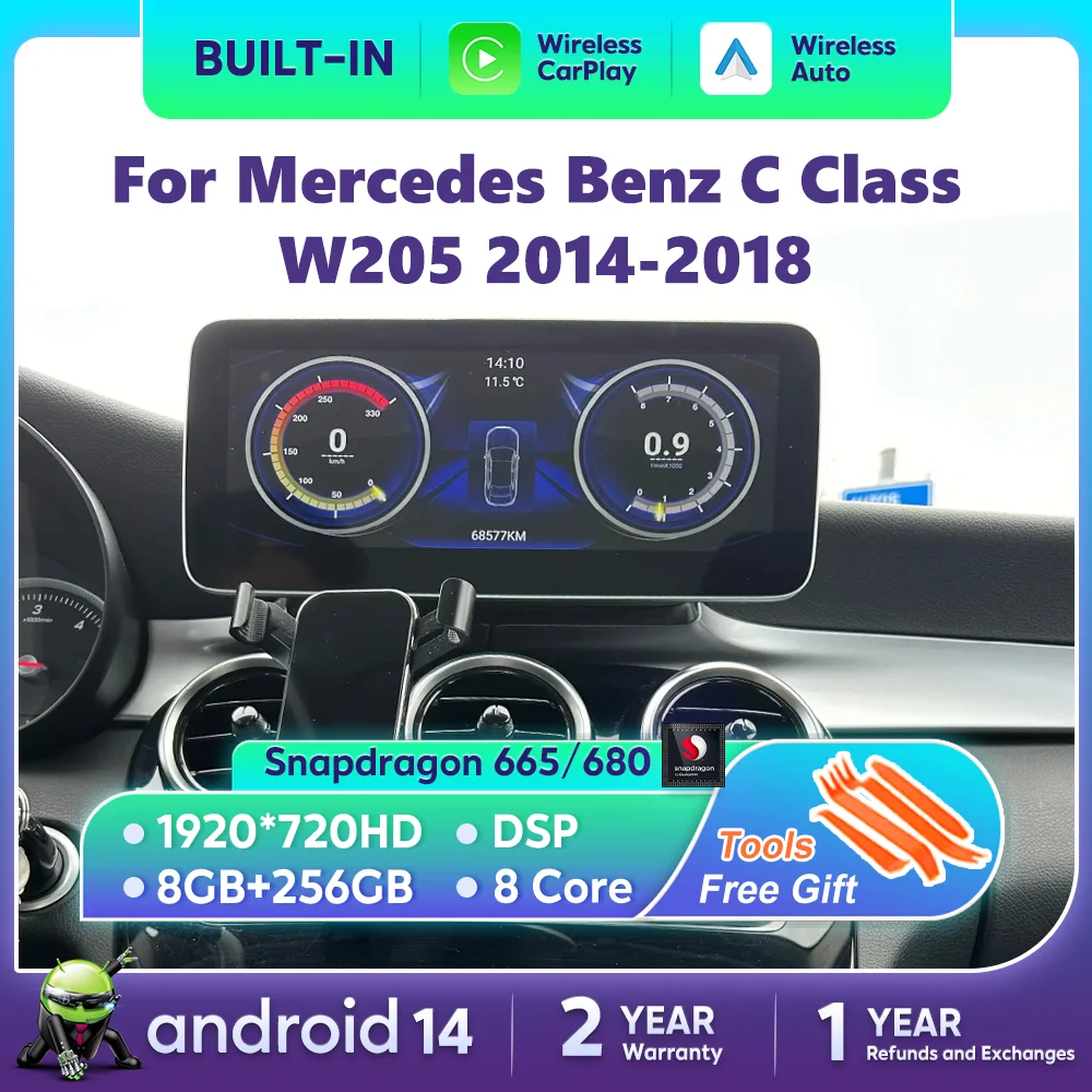 256G Qualcomm 680 Wireless CarPlay For Mercedes Benz C Class W205 2014-2018 Android Auto Car Multimedia Navigation GPS SWC DSP