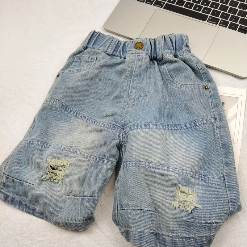 Boys Jean Shorts Summer Retro Comfort Kids Denim Shorts For Boys 2-8 Years Wear Children Ripped Hole Jeans