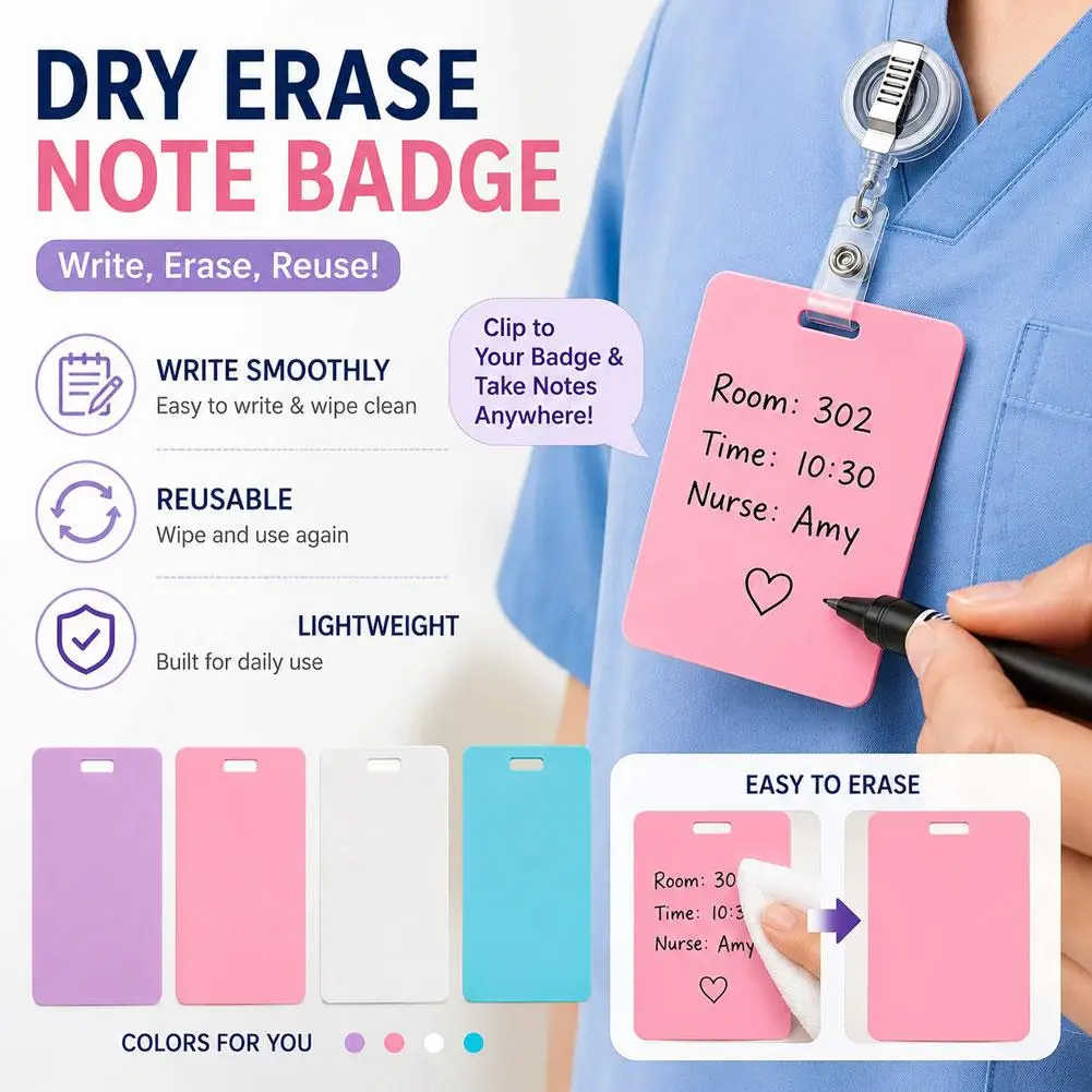 Wasserdichte PVC-Arbeitskarte, wiederverwendbares Ausweisschild, löschbarer ID-Karten-Notizblock, alkohollos löschbarer tragbarer Schnell-Memo-Pad für Pflegekräfte