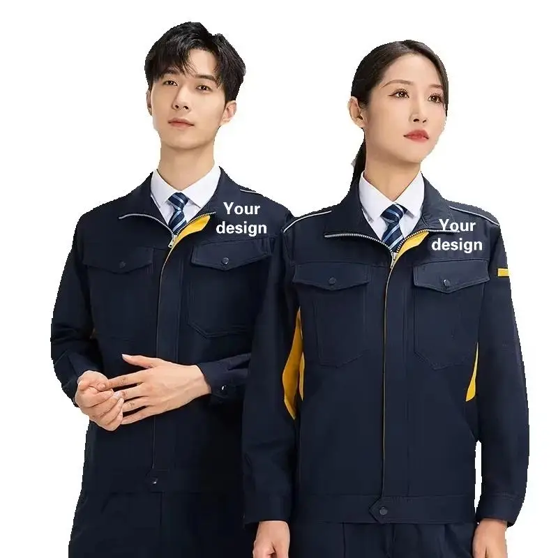 Men's Women's Spring Autumn Long Slept Workshop Work Clothes Suit Customized Name Print Logo Factory Maintenance Electrical Coat