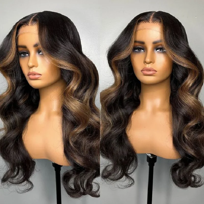 Glueless Long Highlight Brown 180Density Body Wave HD Lace Jewish 5x5 Silk Base European Human Hair Wig For Women BabyHair