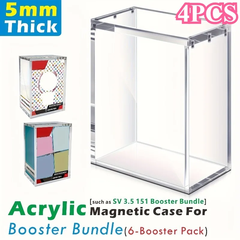 4pcs Clear Acrylic Display Case Reinforced Edges 6 Points of Magnetic Closing Storage Boxes for Booster Bundles Collector's Case