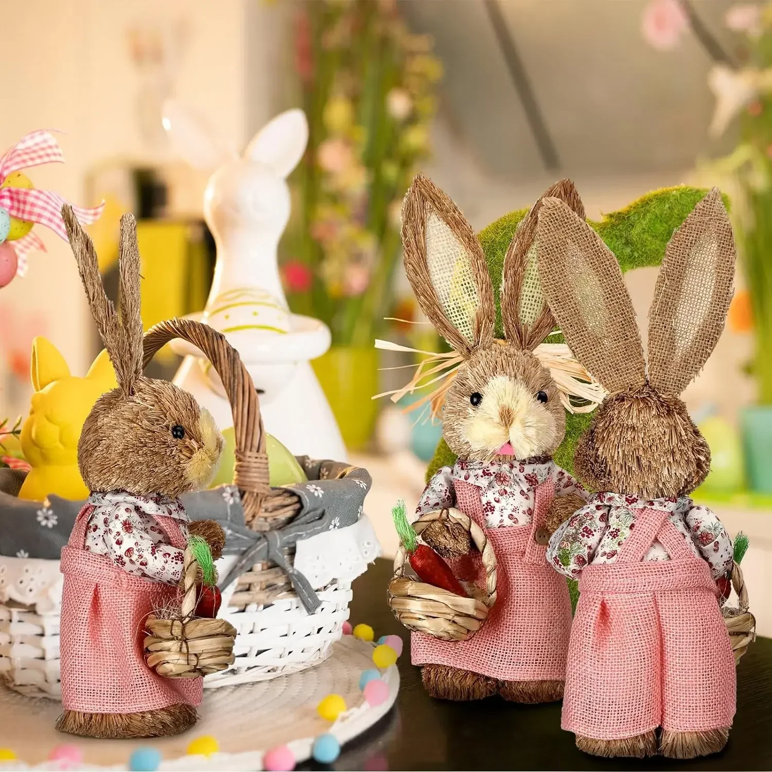 1/2Pcs Easter Bunny Party Decor Realistic Ornament Handmade Home Store Decoration Country Retro Style Gift Window Display Prop