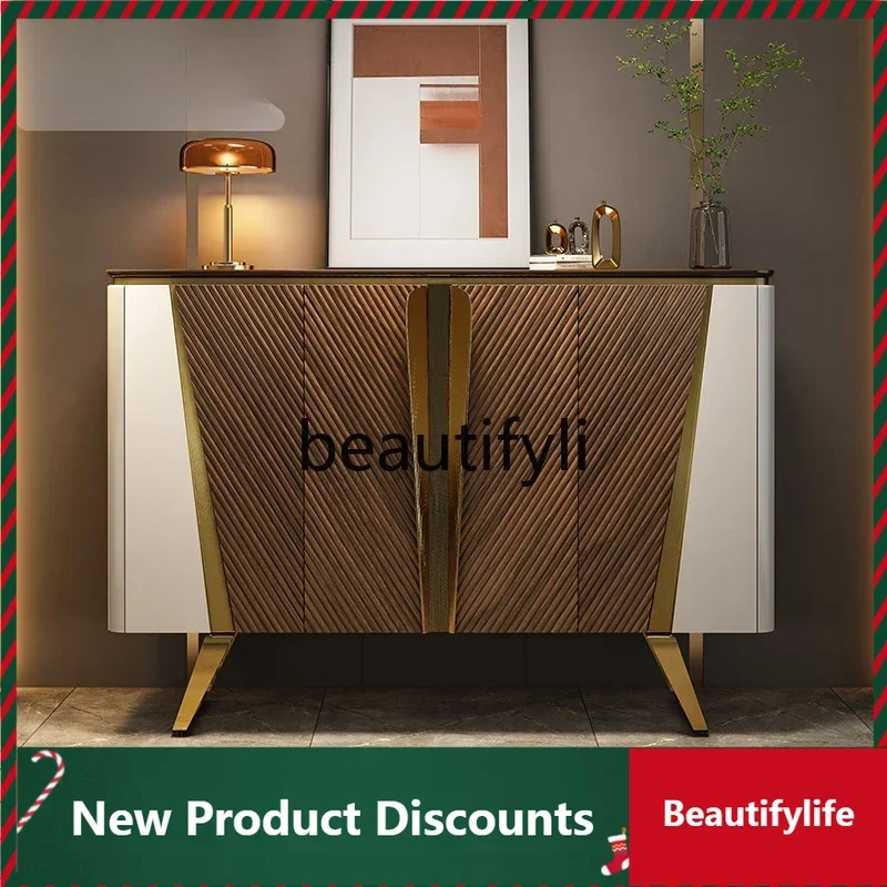 

Home solid wood shoe cabinet, entrance cabinet integrated light luxury modern black walnut decorative cabinet D80